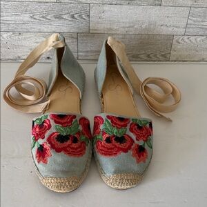 Jessica Simpson Light Blue Espadrilles with Red Floral Embroidery